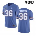 Women's Florida Gators #36 Trey Thompson NCAA Jordan Brand Blue Authentic Stitched College Football Jersey FGV7362AM